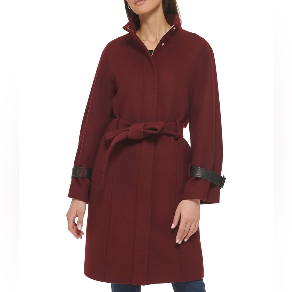 NWT- Cole Haan ‘Melton’ Zip Front Trench Style Wool Coat